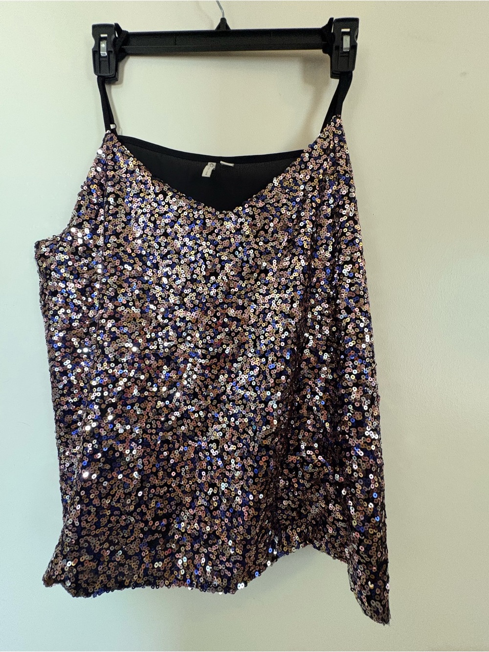 Cato Sequin Camisole with Gold, pink, brown, lavender Accents, black back straps